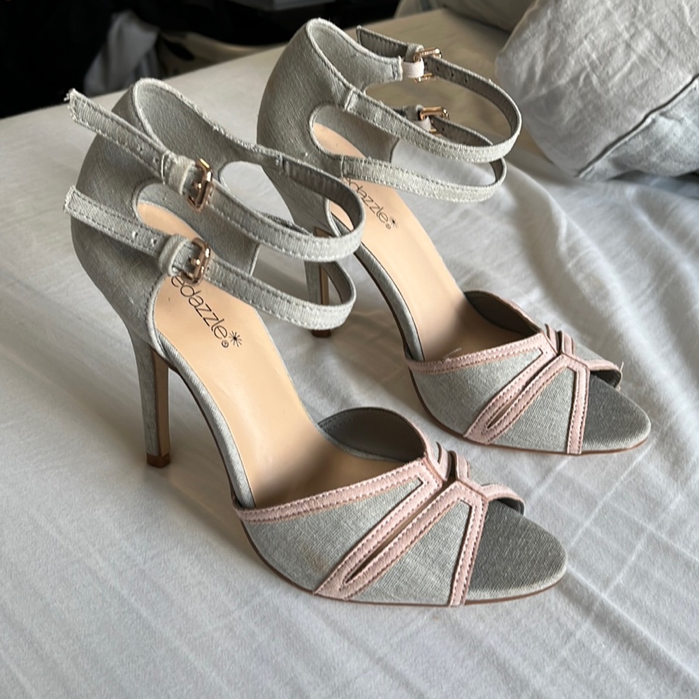 gray and light pink heels